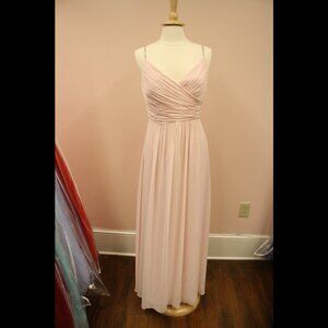 Dessy Blush Long Chiffon Bridesmaid Dress Rhinestone Straps Size 10